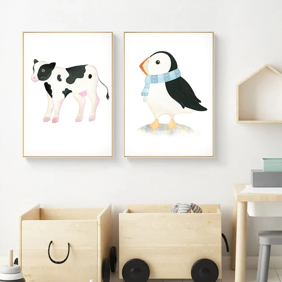 Акварельные милые животные морская жизнь Кит Альпака игровая комната постеры и