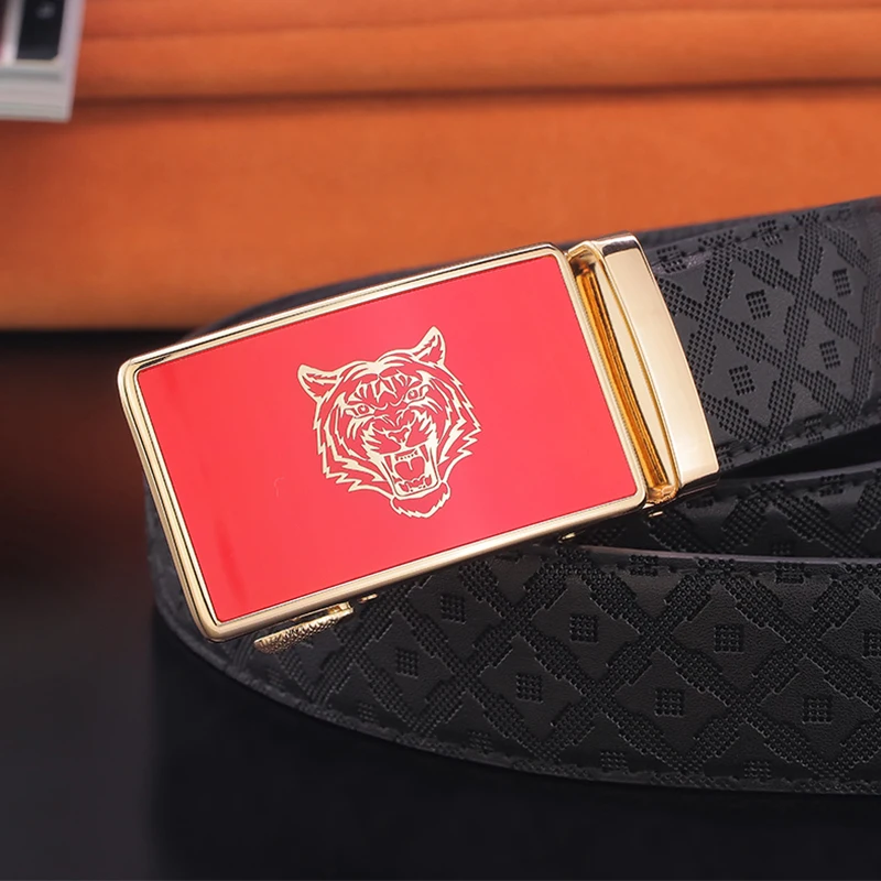 Fashion Red tiger Automatic Buckle Personality Famous Brand Luxury Belt Men's Genuine Leather Designer High Quality Ceinture Hom