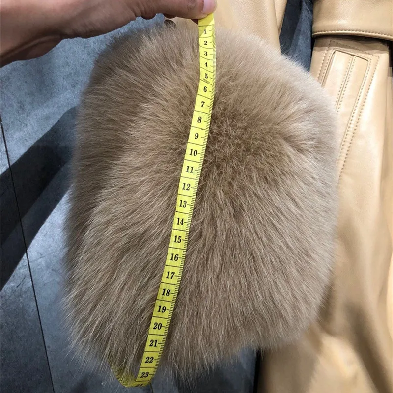 Winter New Women Real Fox Fur Collar and Cuffs Long Sheepskin Jacket Warm Slim Fit Genuine Leather Trench Coat Ladies Overcoat