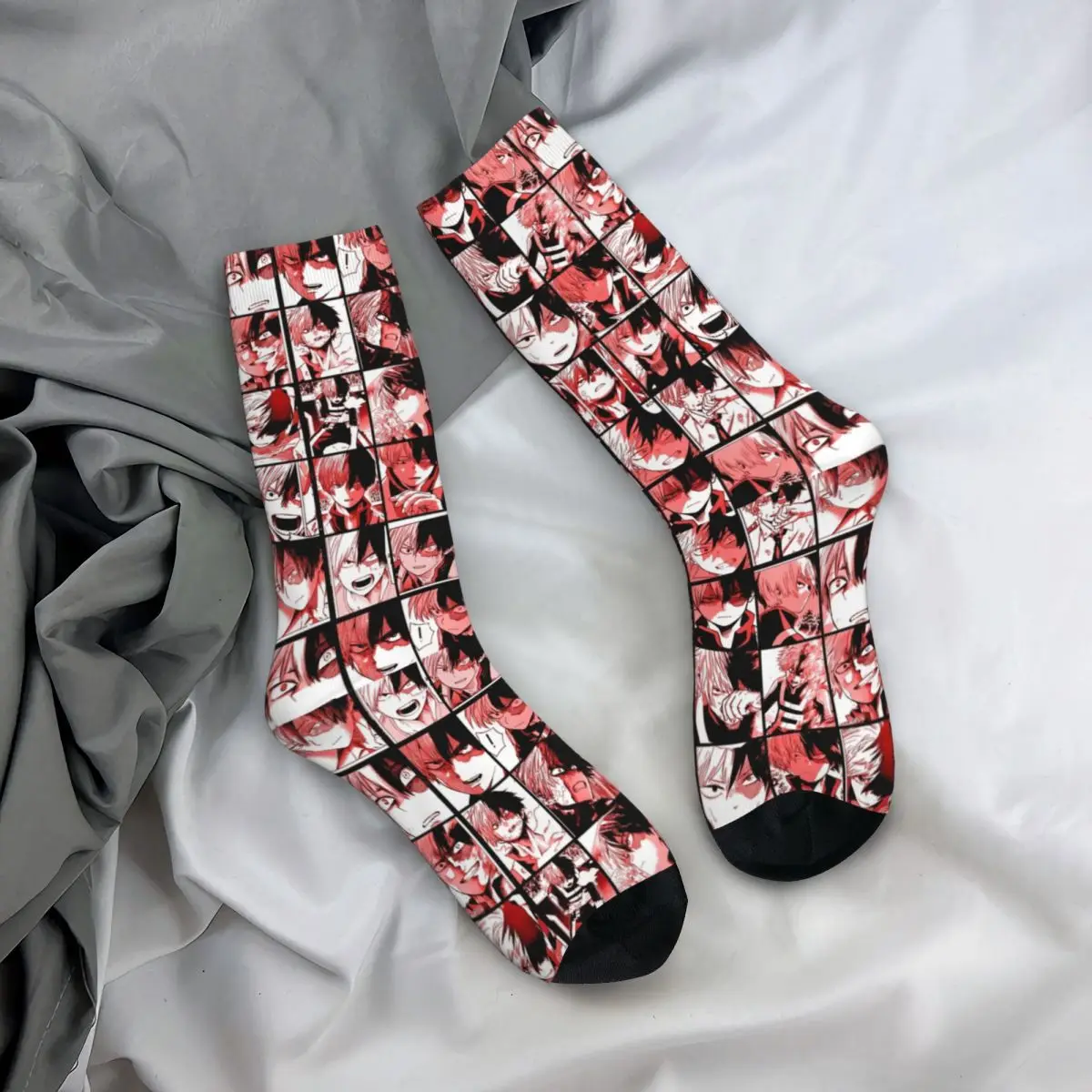 

Casual Todoroki Shoto Collage Basketball Socks Boku No My Hero Academia Anime Polyester Middle Tube Socks for Unisex Breathable