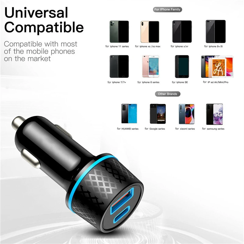 

Зарядное устройство USB + PD для быстрой зарядки, зарядное устройство типа c, автомобильное зарядное устройство для прикуривателя, адаптер для iPhone, Huawei, Samsung, 20 Вт, 3,0 USB + PD
