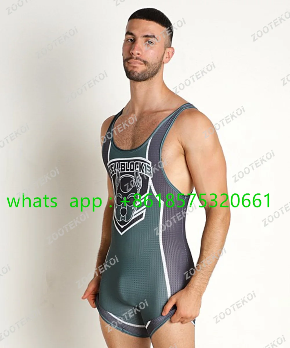 

Мужской Цельный спортивный комбинезон, спортивный костюм, эластичный жилет для борьбы без рукавов, трико, одежда для соревнований по тяжелой атлетике