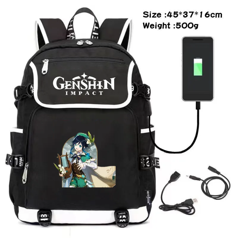 

Gaming Genshin Impact Backpack 2022 New School Backpack for Teen Boys Girls Student BookBag USB Laptop Travel Men Women Rucksack