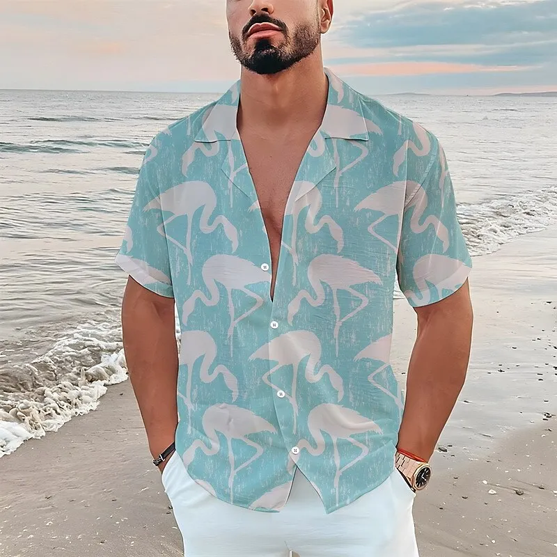 

Men's Shirt Summer Hawaiian Shirt Flamingo Graphic Prints Turndown Holiday Short Sleeve Apparel Tropical Fashion Streetwear