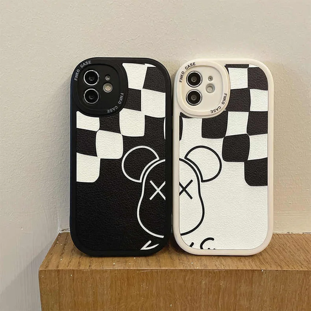 

Korean Lattice Cute Cartoon Bear Phone Case for IPhone 13 12 11 Pro X XR XS Max 7 8 Plus SE 2020 Soft Silicone Back Cover