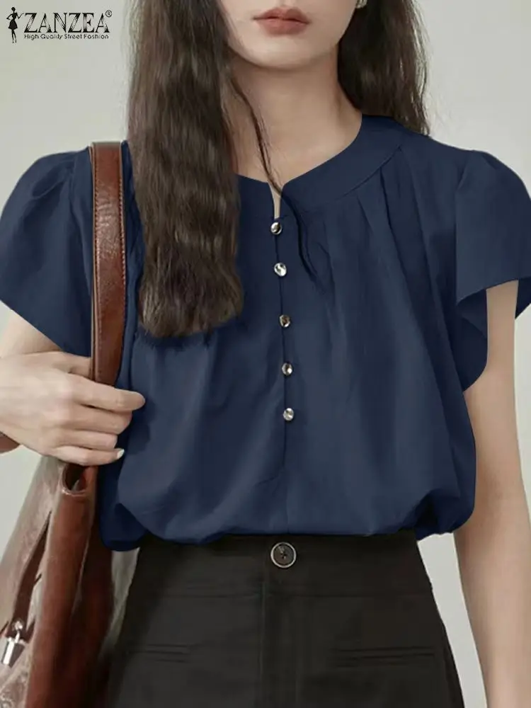 ZANZEA женская свободная блузка на пуговицах с летающими рукавами повседневные