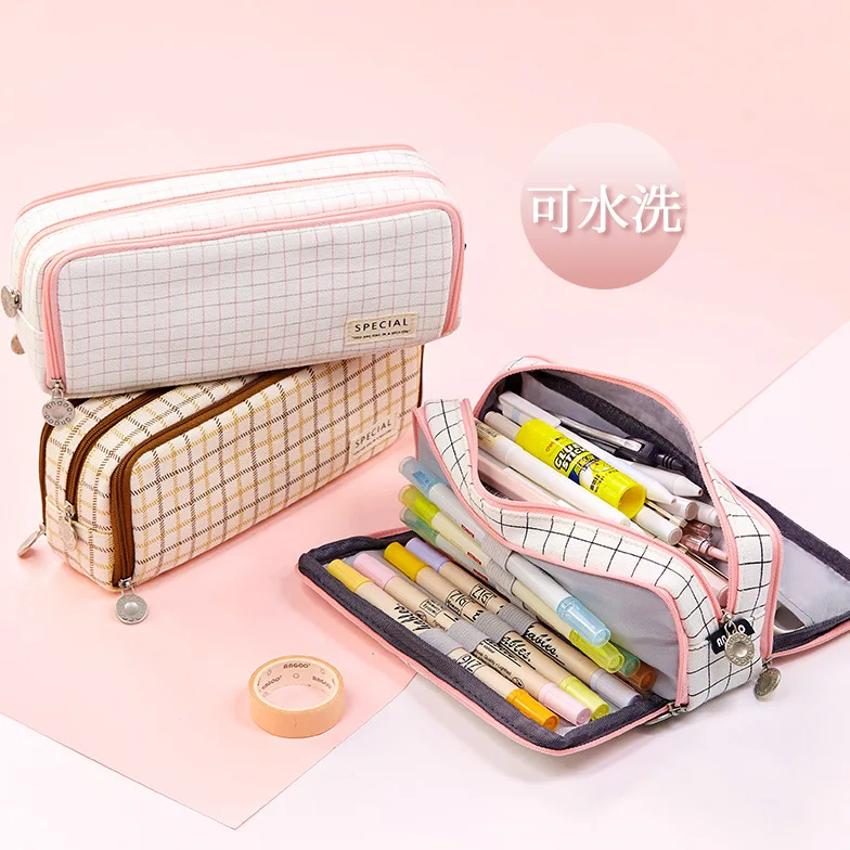 Simple Large-capacity Stationery Box Japanese Korean Pen Box Creative Multi-functional Canvas Pen Bag Multi-layer Stationery Bag