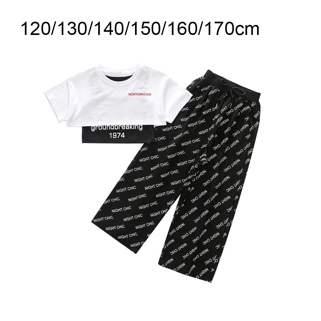 

Girls Vest Round Neck T-shirt Wide Leg Trouser Set Hiking Party Banquet Tops Pants Kit Partywear Clothing 130cm