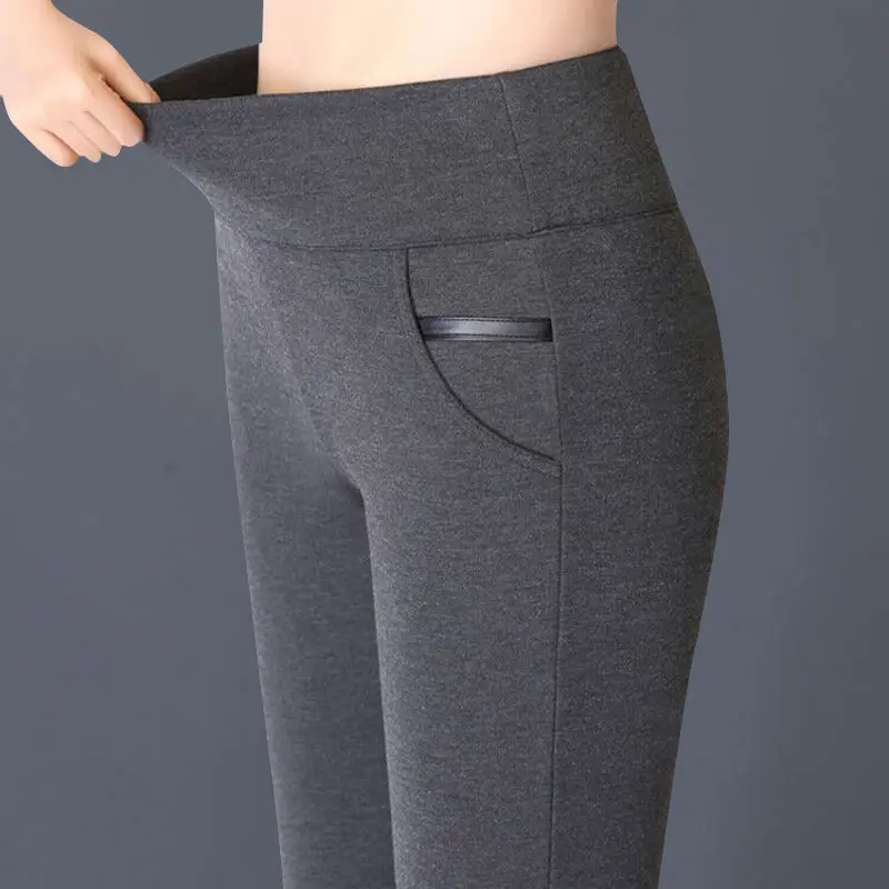 Womens Grey Black Elastic High Waist Skinny Pencil Pants for Women Streetwear Trousers Casual Leggings with Pocket