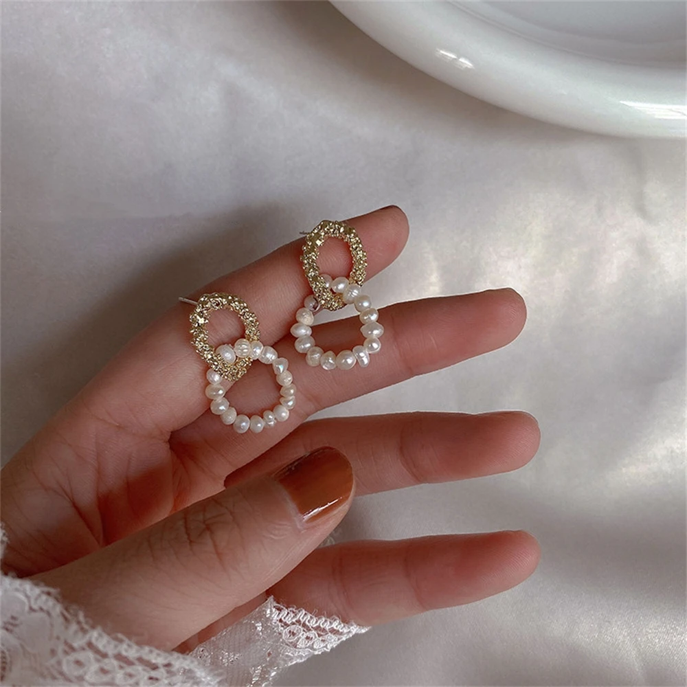 Цирконовые жемчужные серьги прочное покрытие модные круглые популярные универсальные.