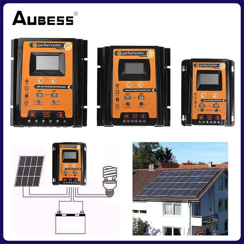 

12V 24V MPPT PWM Solar Charge Controller 30A 50A 70A Dual USB Solar Regulator With Big LCD IP32 PV Battery Controller Load Timer