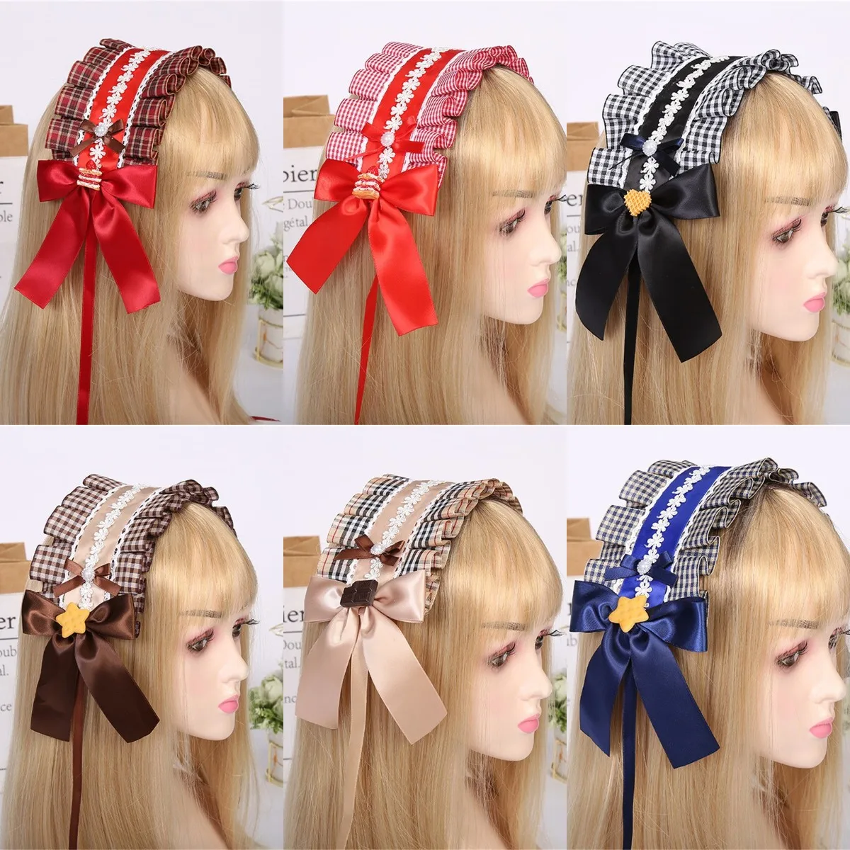 

Lolita Ruffled Headband Sweet Embroidery Lace Ribbon Bow Hairband Lace Headpiece Japanese Anime Maid Lolita Cosplay Headdress