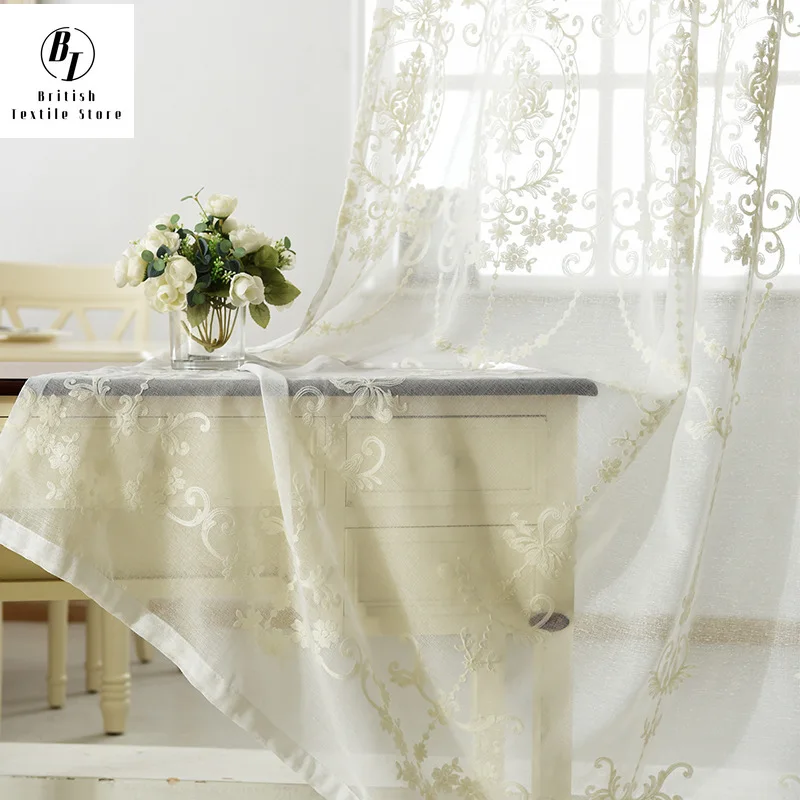 

Шторы для гостиной, столовой, спальни, скандинавские модные оконные шторы с цветочным краем и вышивкой, светопроницаемый Тюль-xj