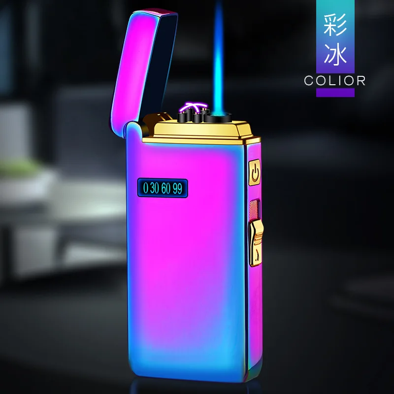 Ветрозащитная металлическая USB-зажигалка струйная зажигалка с светодиодный Ной