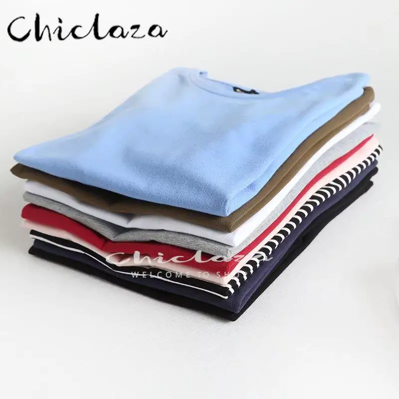 

CHICLAZA 2022 весна лето женская модная футболка с коротким рукавом и круглым вырезом разноцветная Женская Повседневная однотонная простая футб...