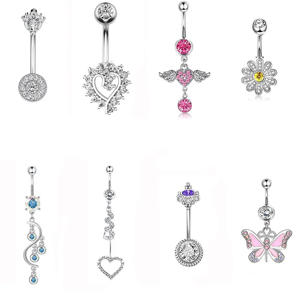 

Steel Helix Five-pointed Star Cubic Zirconia Belly Button Ring Belly Piercing Jewelry Dangling Navel Cartilage Earring