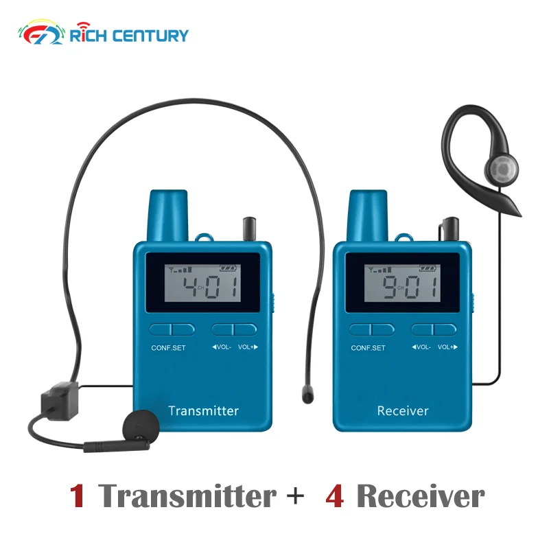 

RichCentury 2401 Wireless Audio Tour Guide System1 Transmitter+4 Receiver With Microphone For Travel Agency Educational Meeting