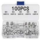 Набор гаек для заклепок M3, M4, M5, M6, M8, 100 шт.