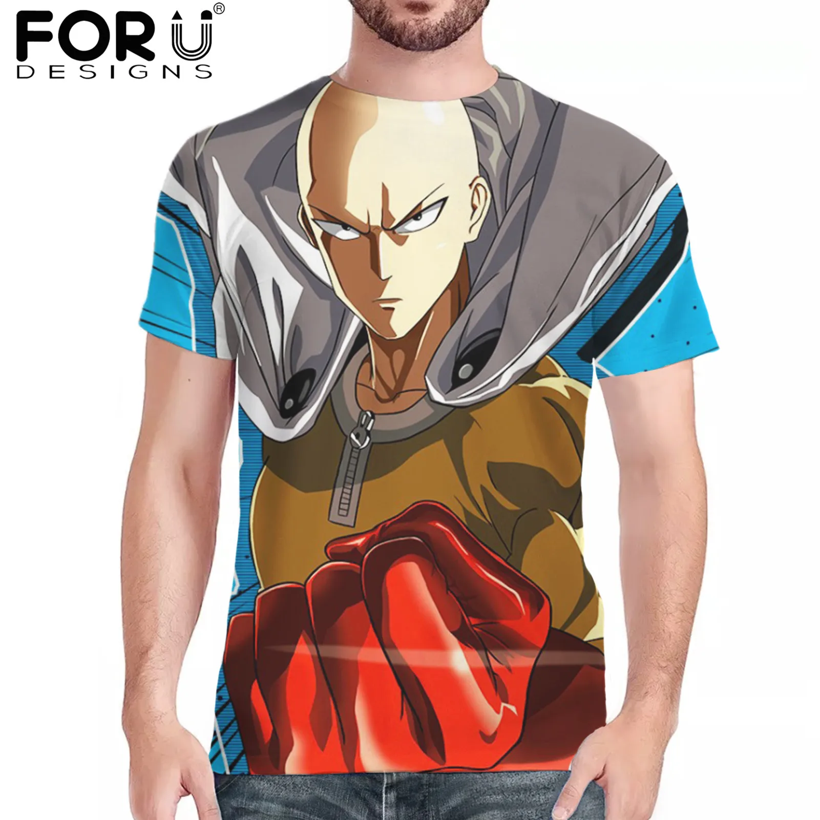 

FORUDESIGN Fashion Male O-neck Short Sleeve T-shirt Hot Anime One Punch Man Comfortable Tops Men's Wear Casual Tee Masculina