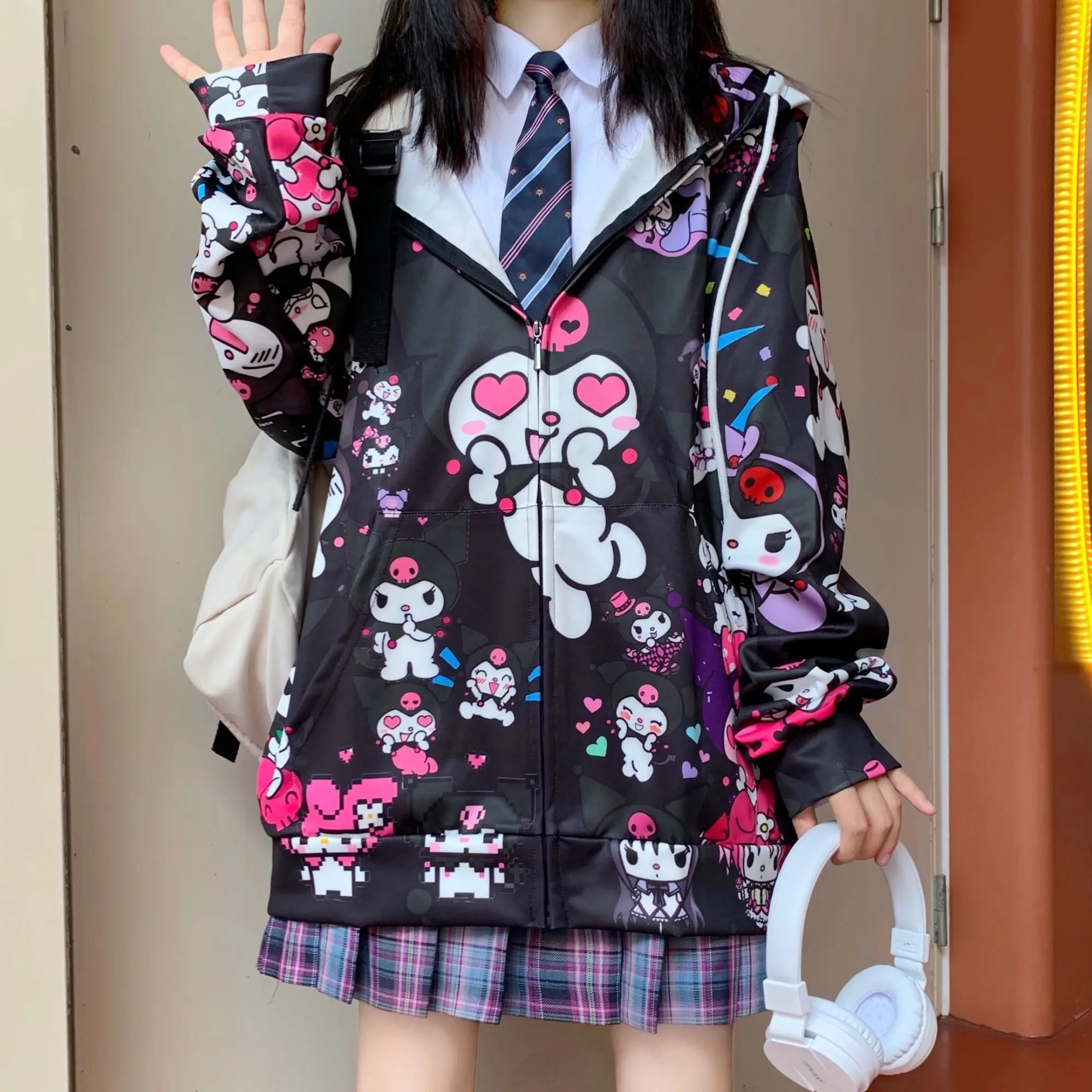 

Creative Sanrio Kuromi Thin Hooded Tops Cute Girl Cartoon Zipper Sweatshirt Coat Students Anime Y2K Girls Birthday Gift