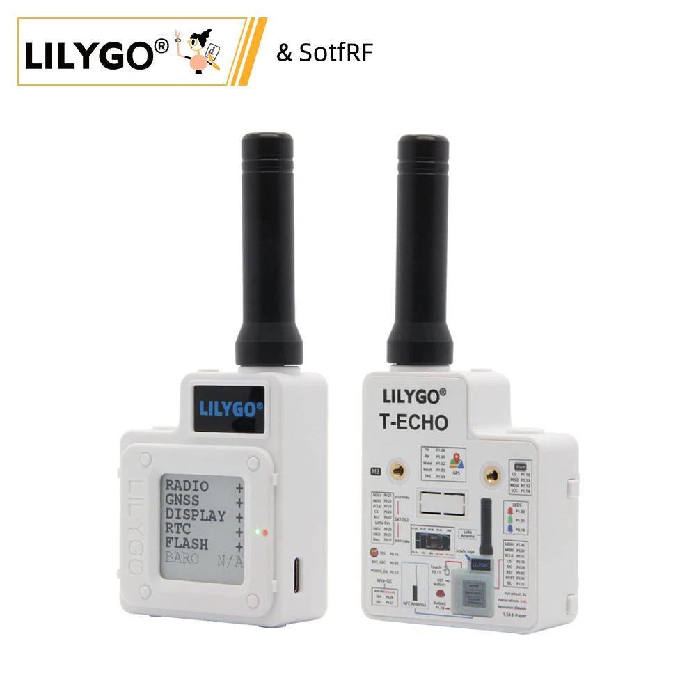 

LILYGO® TTGO SoftRF T-Echo NRF52840 LoRa SX1262 433/868/915MHz Wireless Module L76K GPS 1.54 E-Paper BME280 Sensor for Arduino