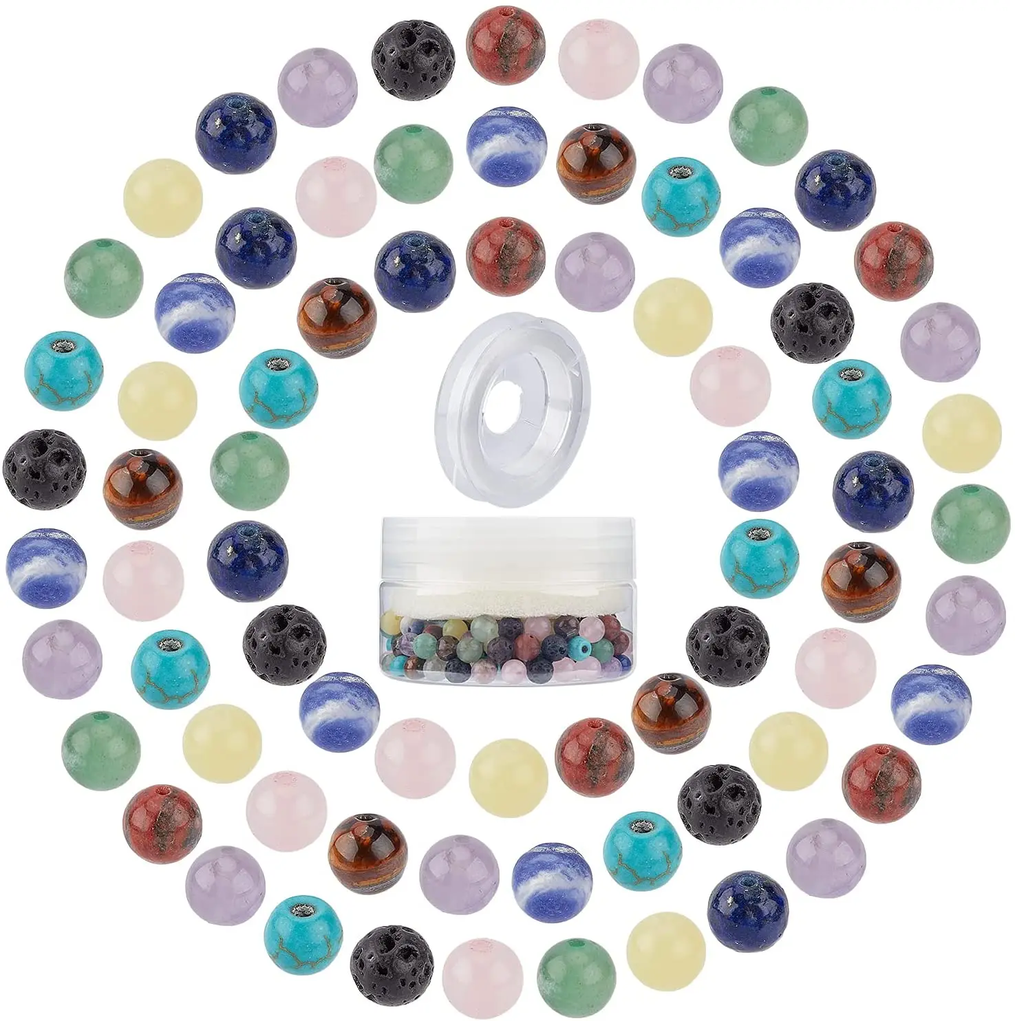 

200 PCS 6mm 10 Styles Chakra Round Stone Bead 7 Chakra Beads Semi Precious Beads & Elastic Thread & Plastic Bead Containers