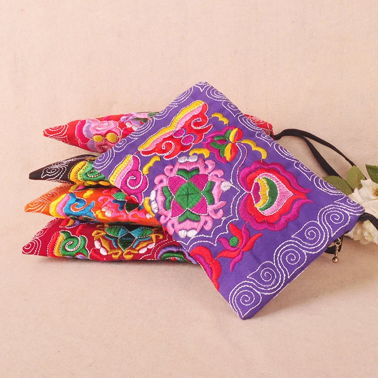 

Hot phone carrybag!Nice embroidery purse phone/makeup bags canvas embroidery double-sided small mobile key handbag holder