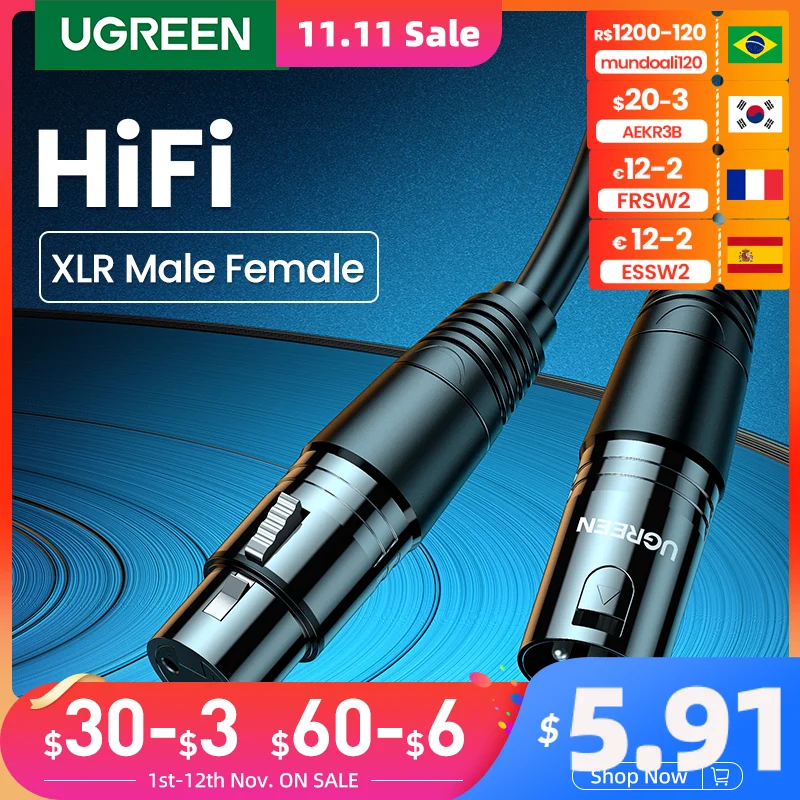 

Ugreen XLR Cable Karaoke Microphone Sound Cannon Cable Plug XLR Extension Mikrofon Cable for Audio Mixer Amplifiers XLR Cord