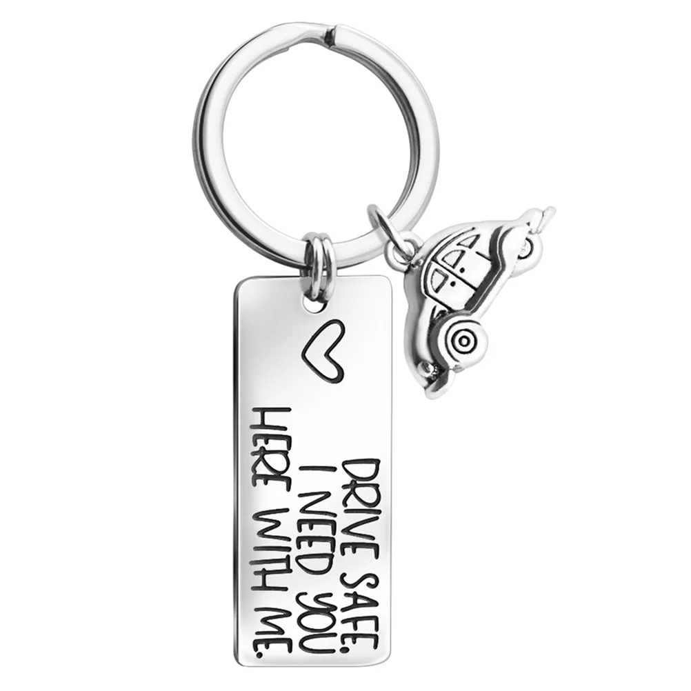

Key Car Keychain Stainless Steel Ring Safe Quote Gift Keyring Personalized Driving Keychains Metal Pendant Holder Chain Tags