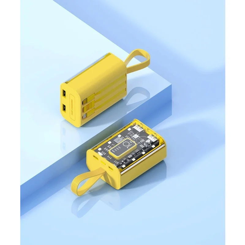 Mini Power Bank Fast Charger 20000mAh Transparent Portable External Charger External Battery LED Light for iPhone Xiaomi Samsung