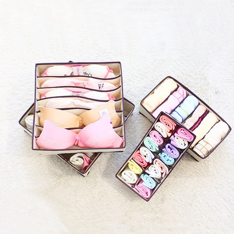 

4 PCS Non-woven Underwear Organizer Sets Foldable Storage Box Ties Socks Bra Drawer Closet Organizer Separator Storage Container