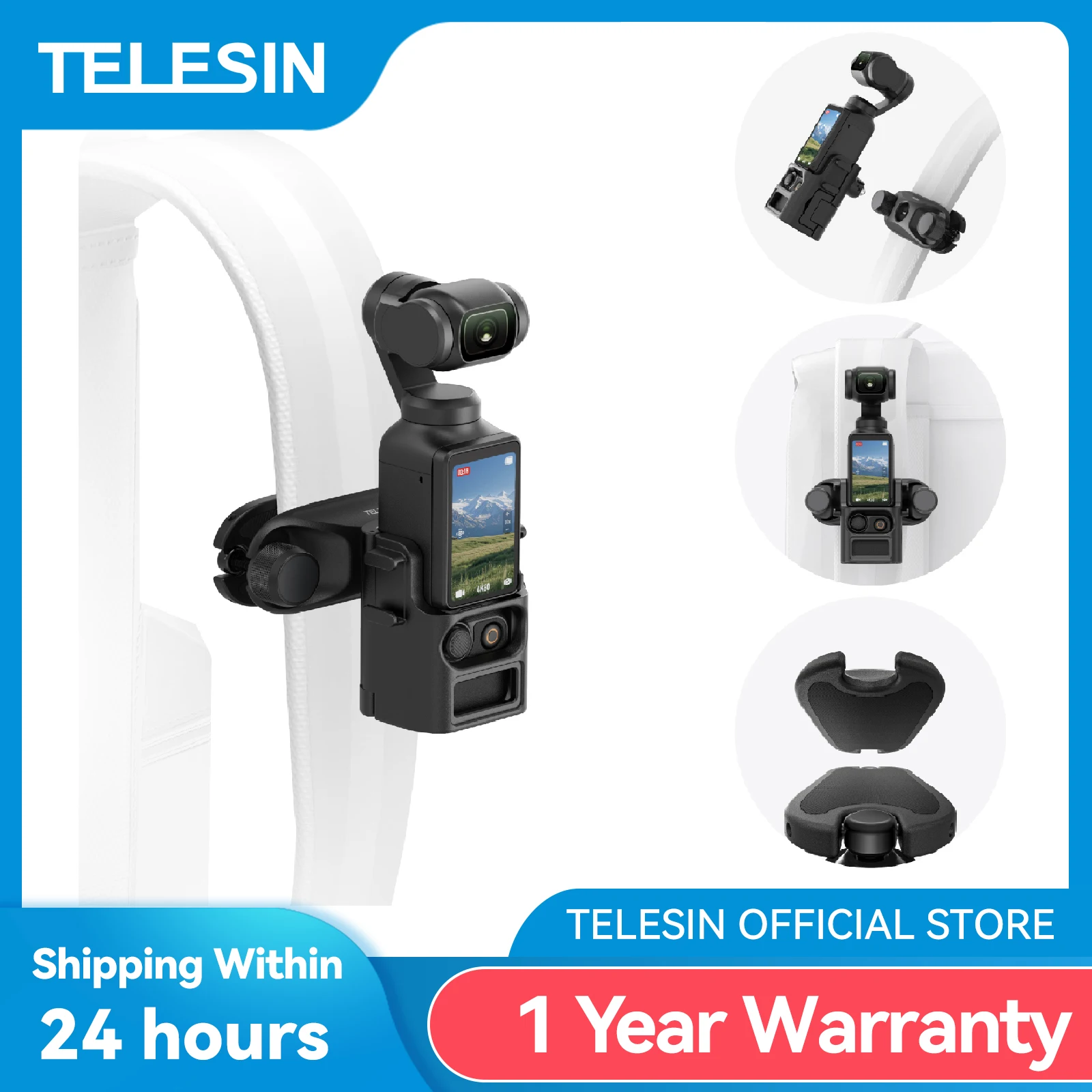 Фото Быстросъемное крепление для рюкзака TELESIN для DJI Pocket 3, аксессуары для камеры, зажим для ремня рюкзака, держатель для Pocket 3 №1