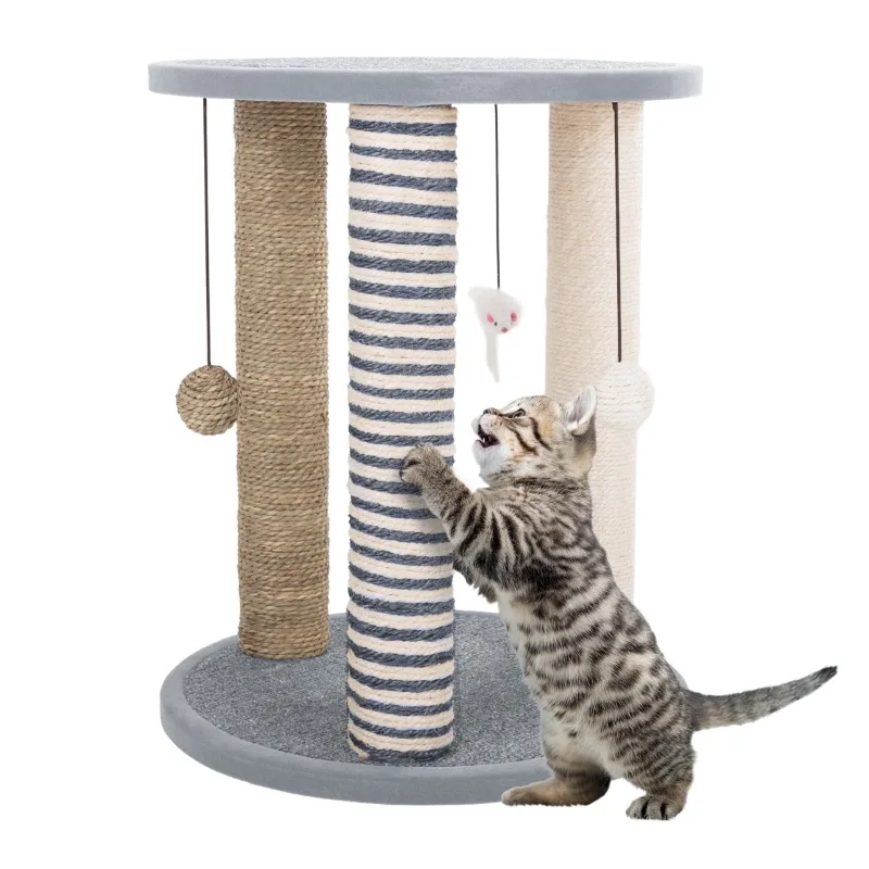 

PetMaker Gray Cat Sisal Scratching Post Tower - 3 Posts, 2 Carpeted Perches, Hanging Ball/Mouse Toy