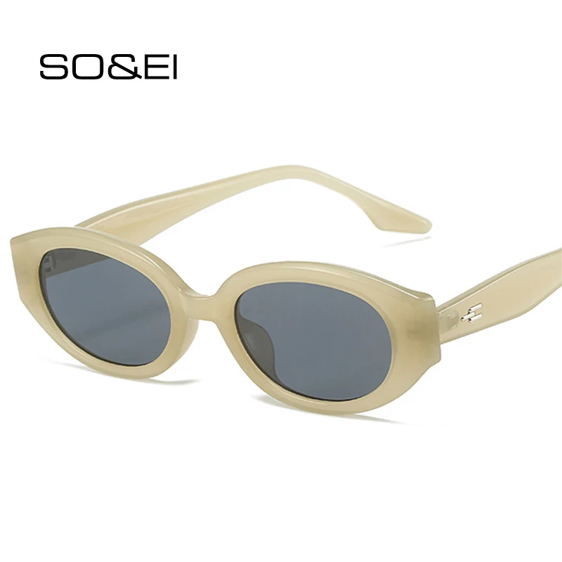 

SO&EI Ins Popular Fashion Oval Women Luxury Sunglasses Retro Brand Designer Jelly Color Shades UV400 Men Rivets Sun Glasses