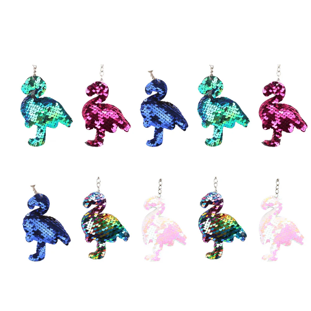 

10pcs Flamingo Keychains Shiny Sequin Keychains Creative Animal Key Rings Pendant Ornaments Key Holder Party Supplies for Car