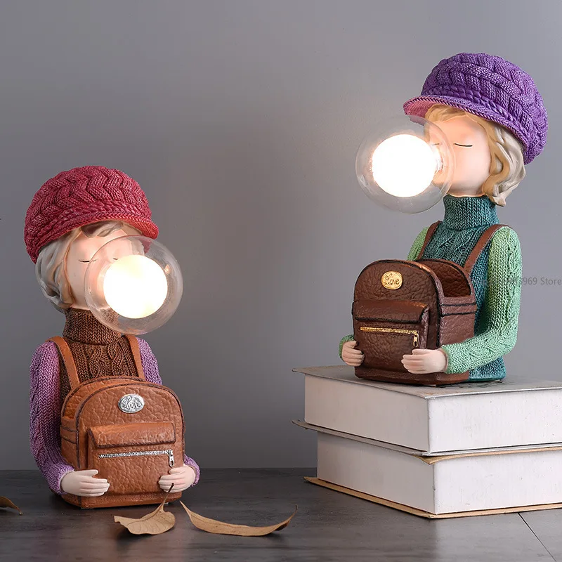 Nordic Home Decor Lights Resin Creative Girl Cute Night Light Eye Protection Desk Lamp Transparent Lampshade Indoor Lighting