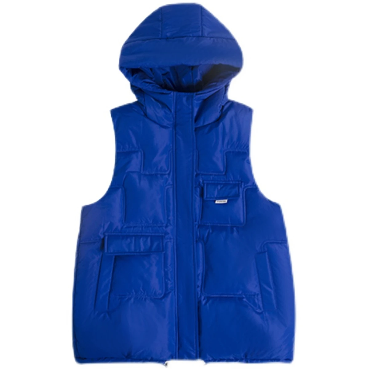 Vest Female Autumn 2022 New South Korean Solid Loose Student Stand Collar Vest Blue Down Cotton Jacket