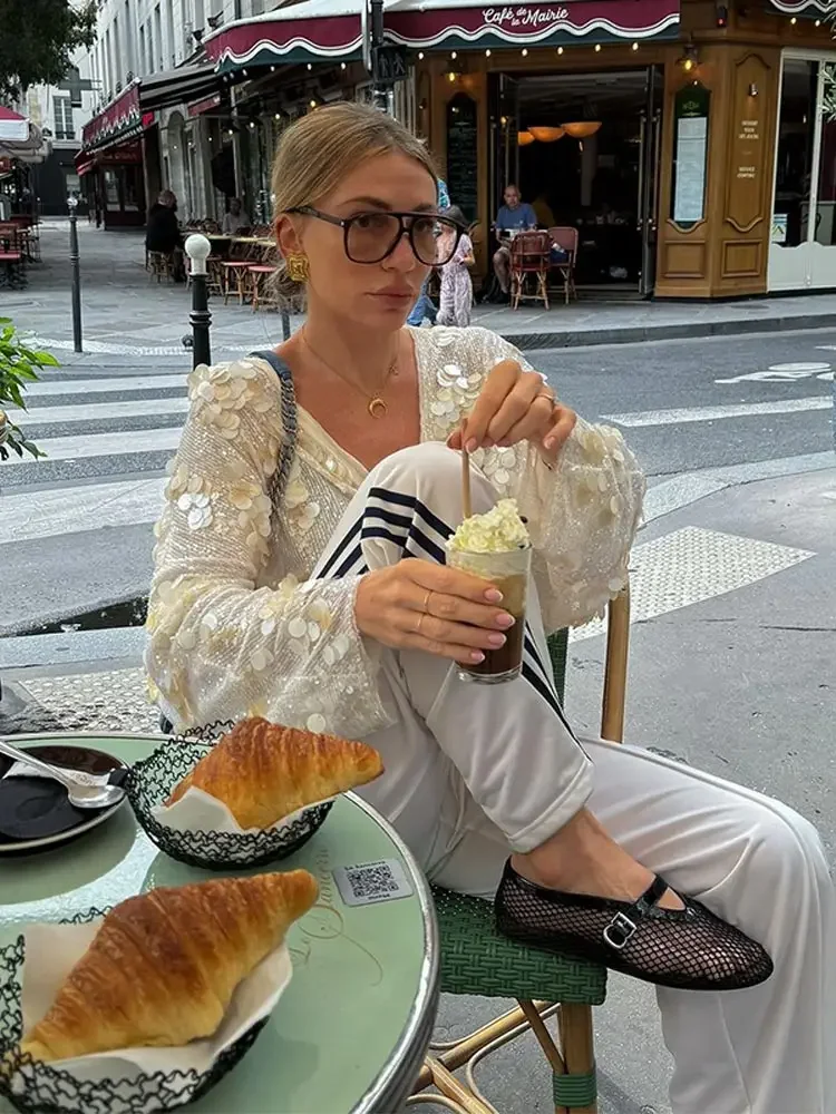 Женское кимоно с блестками Элегантная стильная куртка V-образным вырезом и