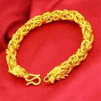 mens bracelet 1cm wide solid 18k yellow gold filled hip hop dragon head heavy wrist chain link men jewelry 21cm long