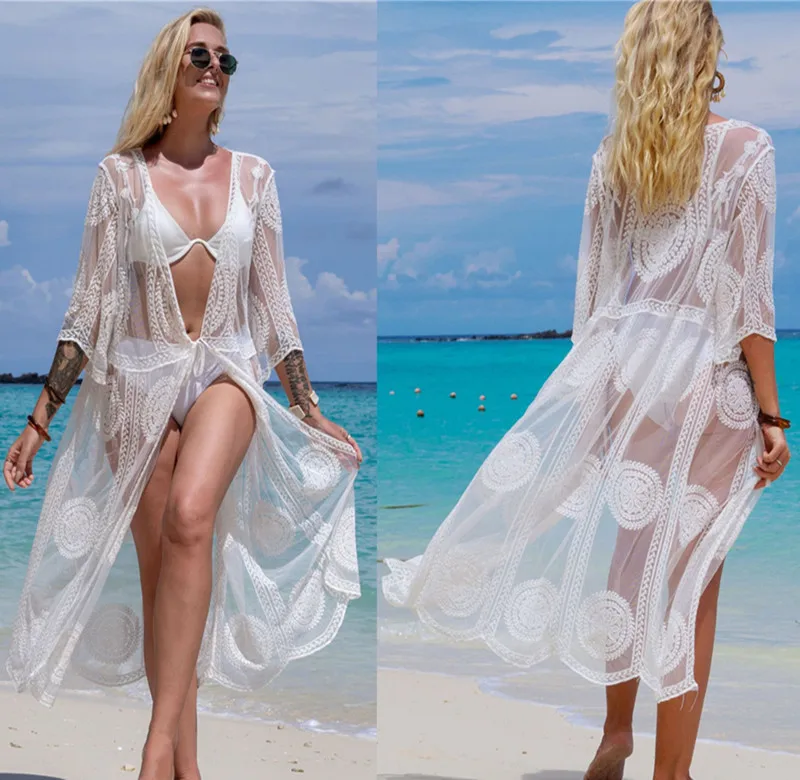 

Lace Beach Pareo Beachwear Swim suit Cover up Playa Pareo Tunics for Beach Tunic Swimwear Women Lace Beach Dress