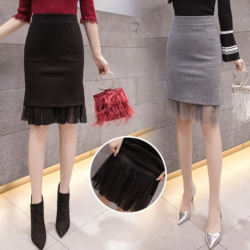 

Осень-зима 2021, утепленная сетчатая юбка с запахом на бедрах, эластичная юбка с высокой талией, Универсальные женские юбки A007
