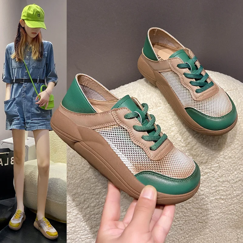 2022 Summer Sneakers Women Fashion Shoes Breathable Mesh Lace Up Casual Sports Running Shoes Designer Platform Trainer Footwear