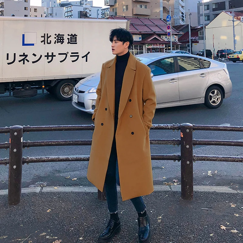 

2022 Autumn Men Long Sleeve Jacket Coats Brand Men's Business Casual Solid Color Wool Coat Long Wool Blend Overcoat Male Q115