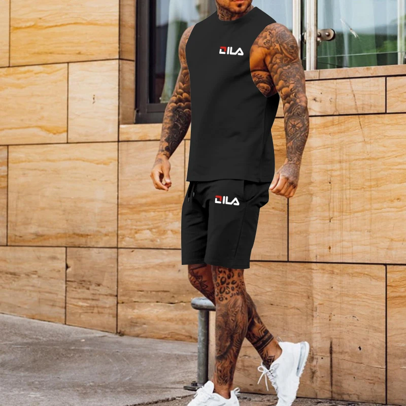 Summer Cool Quick-Drying Clothes Fashion Casual Sleeveless Vest + Sports Fitness Shorts Two-Piece Set