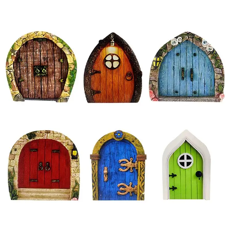 

6pcs Mini Fairy Garden Door Wooden Mini Garden Door Elf Door Embellishments Wooden Miniature Trees Garden Decoration Fairy Door
