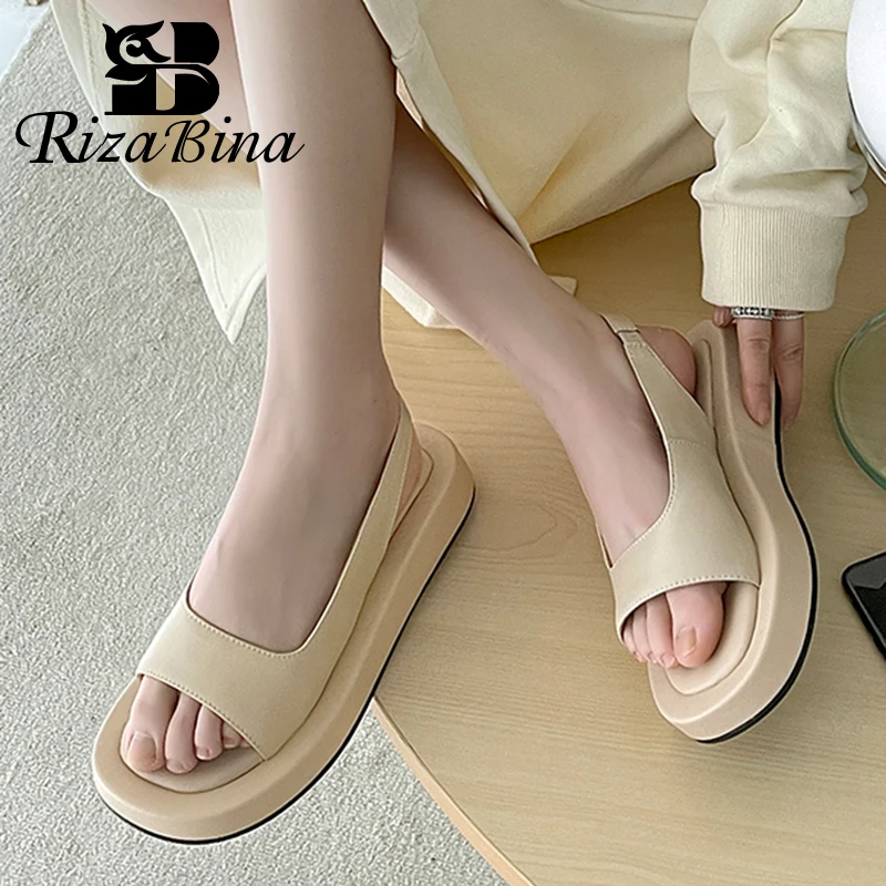 

RIZABINA Plus Size 33-43 Woman Sandals Real Leather Thick Bottom Heels Shoes For Women Summer Fashion Ins Sandals Footwear