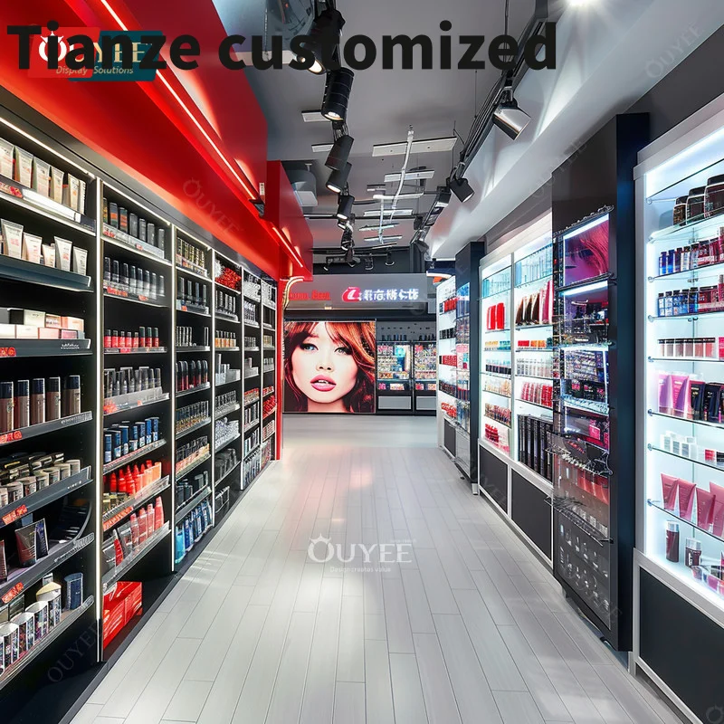 Индивидуальный дизайн 3D-магазина Стеклянные полки Витрина для духов Красота