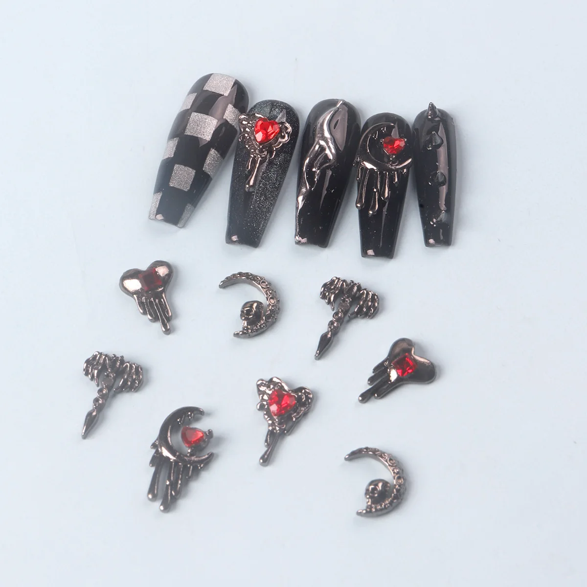 Металлические аксессуары для дизайна ногтей на Хэллоуин 2024 черное красное