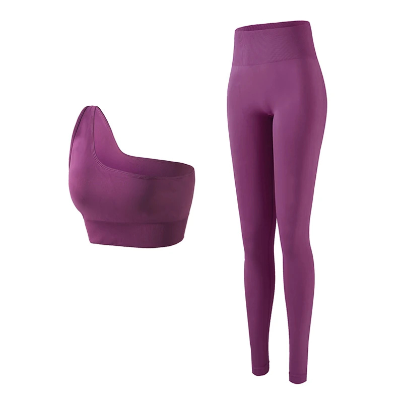 

Бесшовный комплект для йоги, спортивный наряд для женщин, бюстгальтер на одно плечо, леггинсы с высокой талией, костюм для фитнеса, бега, тре...