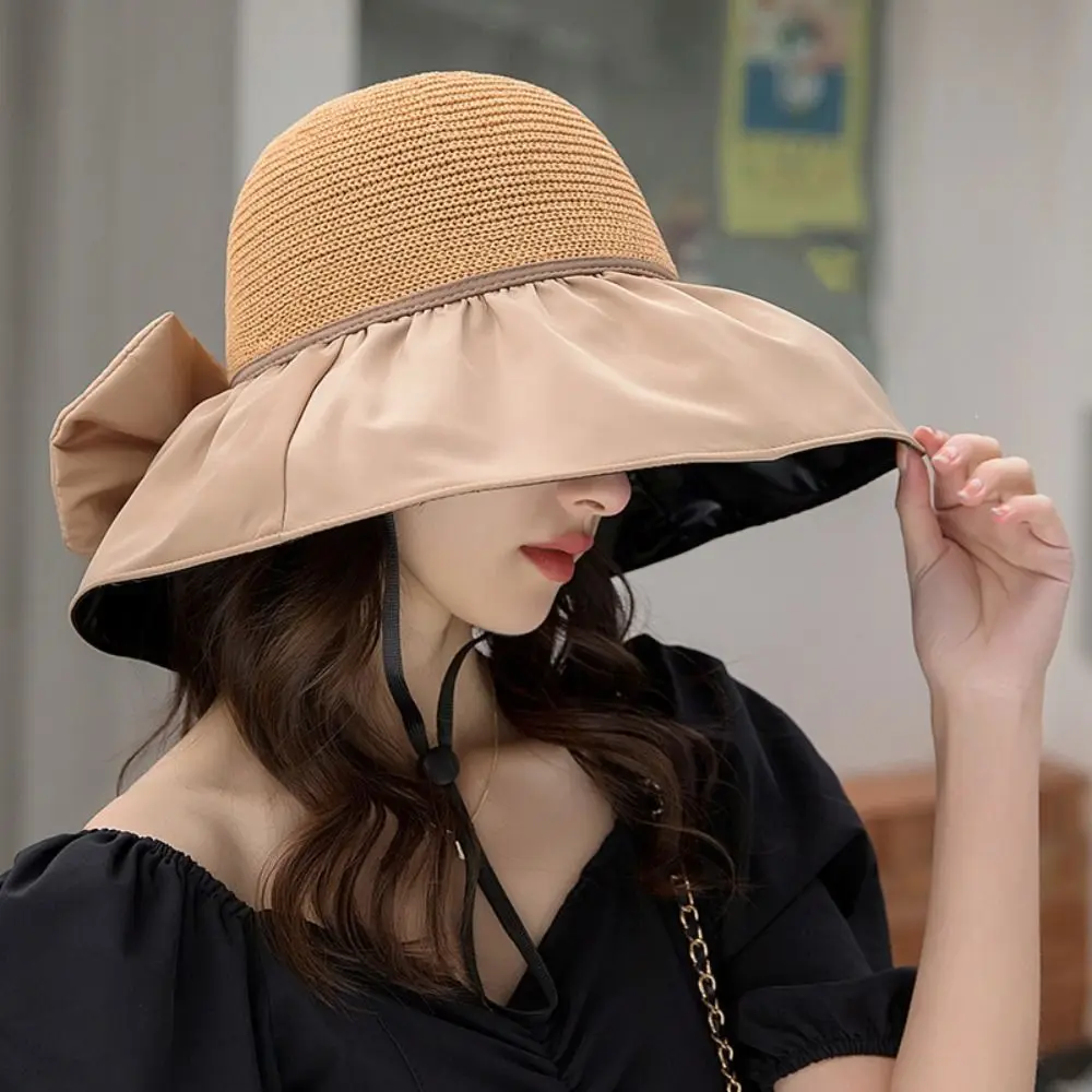 

Пляжная летняя дорожная складная сумка для хранения с бантом и УФ-защитой, Солнцезащитная шляпа с бантом, Панама, шляпа, рыбацкая шляпа